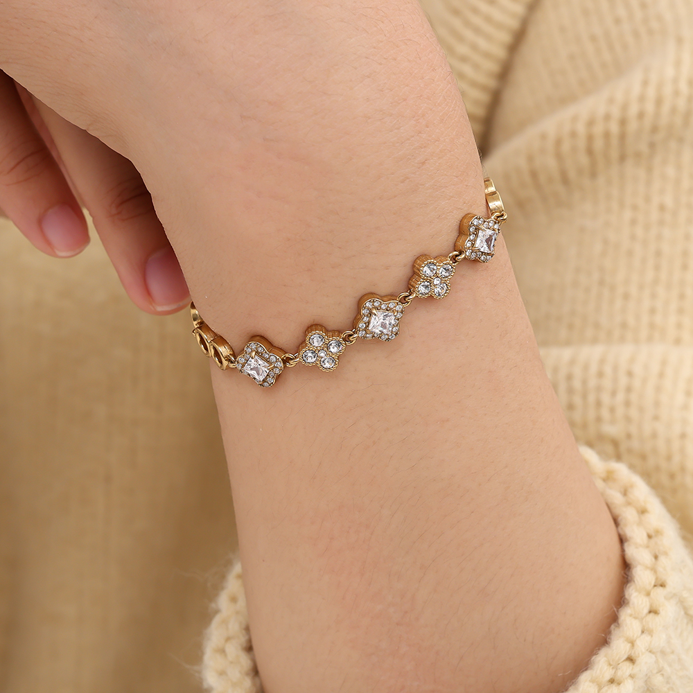 Stainless steel bracelet 16cm Various Fancy Diamond Flower