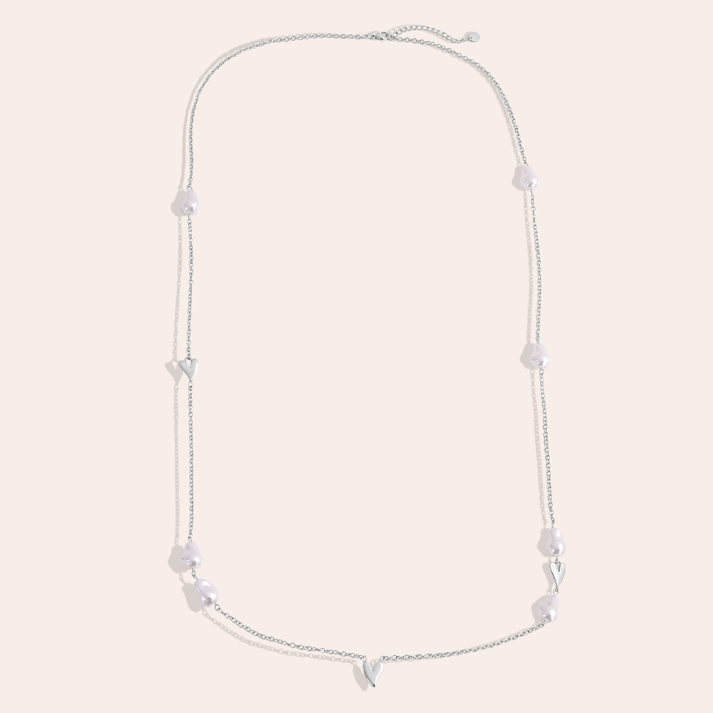 Stainless steel necklace 95cm heart beads