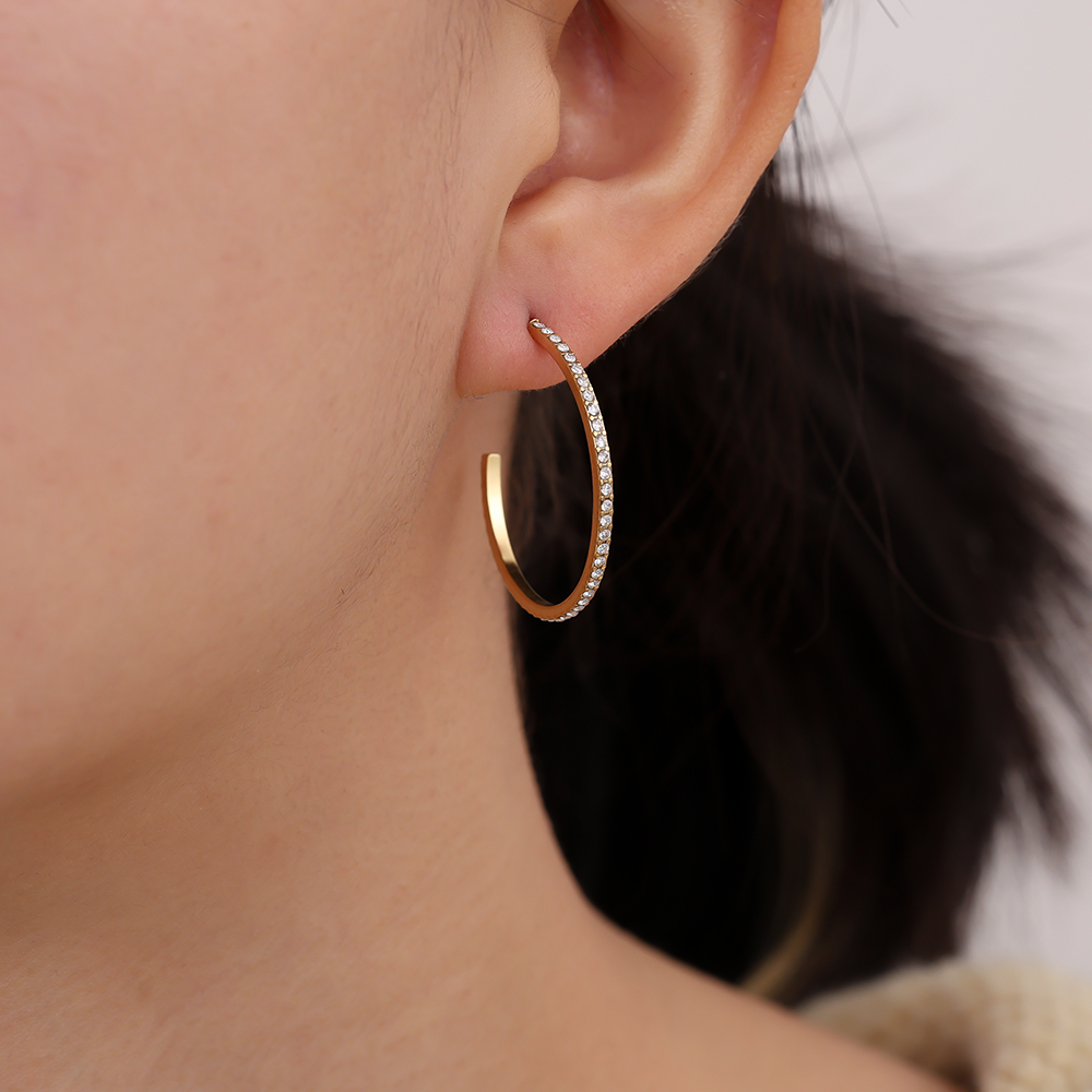Stainless steel earrings 30mm Simple Diamond Half Hoop