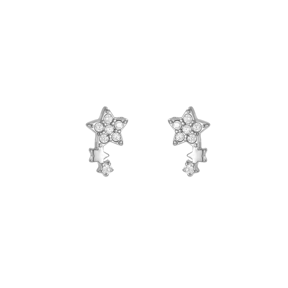Stainless steel earrings, 8mm cubic zirconia star