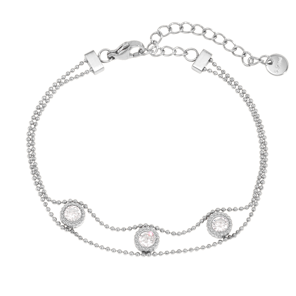 Stainless steel bracelet, 17.5 cm, plain, with cubic zirconia