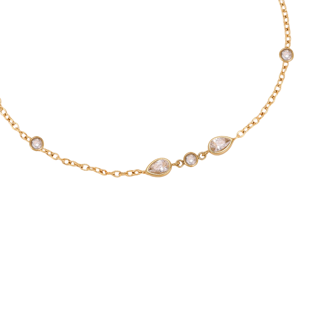 Stainless steel bracelet, 17 cm, with teardrop-shaped cubic zirconia