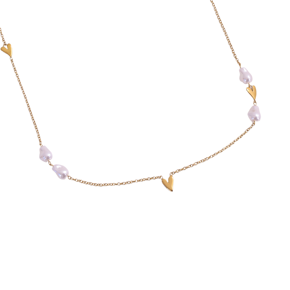 Stainless steel necklace 95cm heart beads