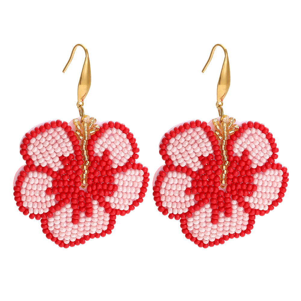 Stainless steel earrings 65mm red beads flowers