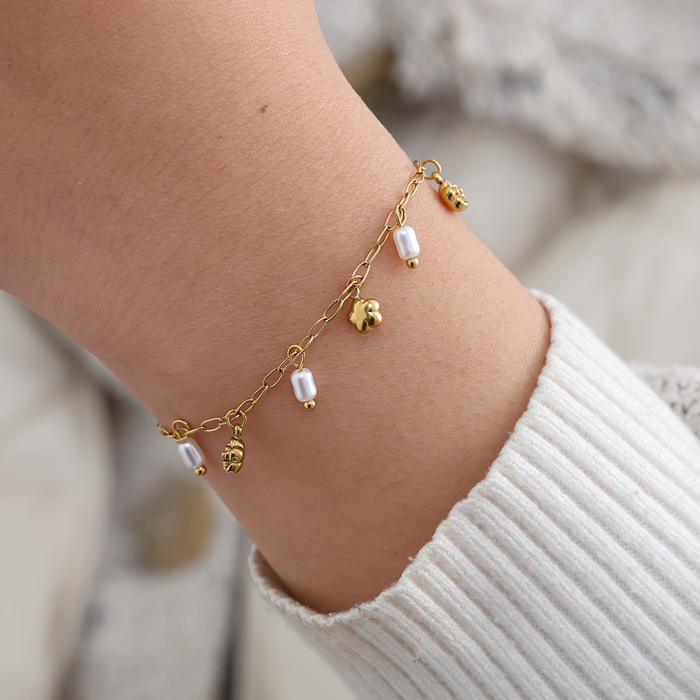 Stainless steel bracelet 17cm Mini Flower And Pearl