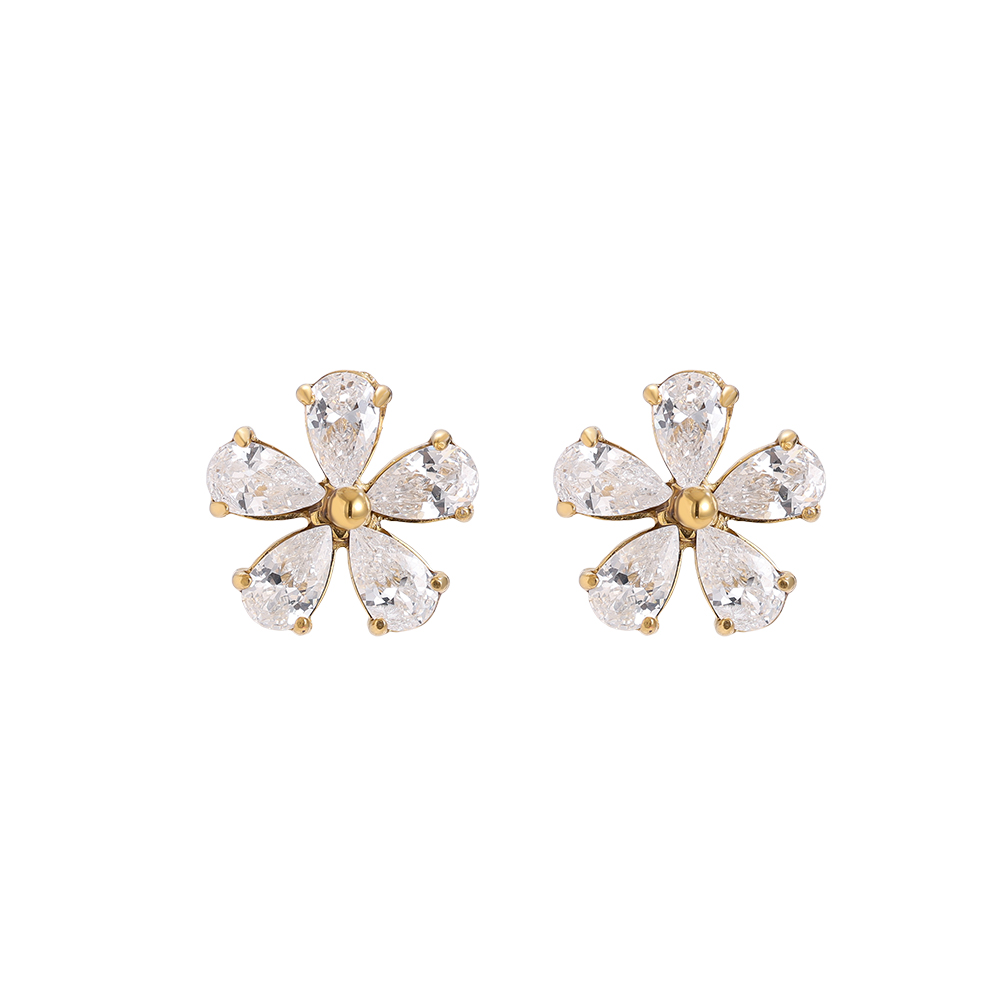 stainless steel earrings 1cm zirconia flower