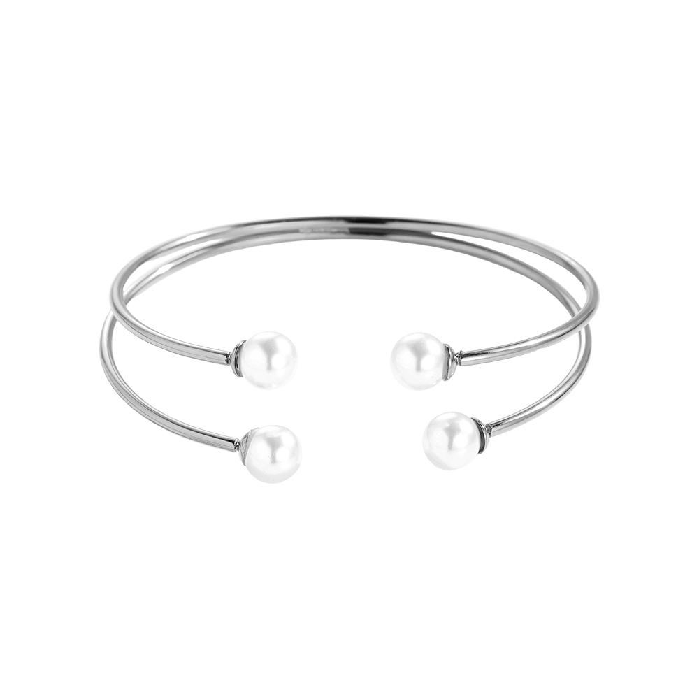 Stainless steel bangle Adjustable Four Pearl