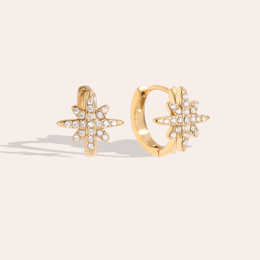 Stainless steel earrings 1.4cm Diamond Star Hoop