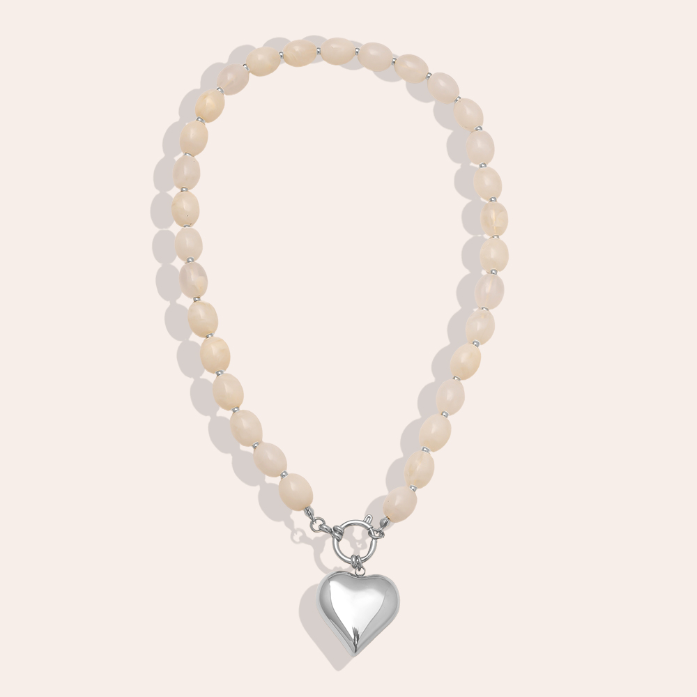 Stainless steel necklace 48cm Heart In Acrylic Pearl