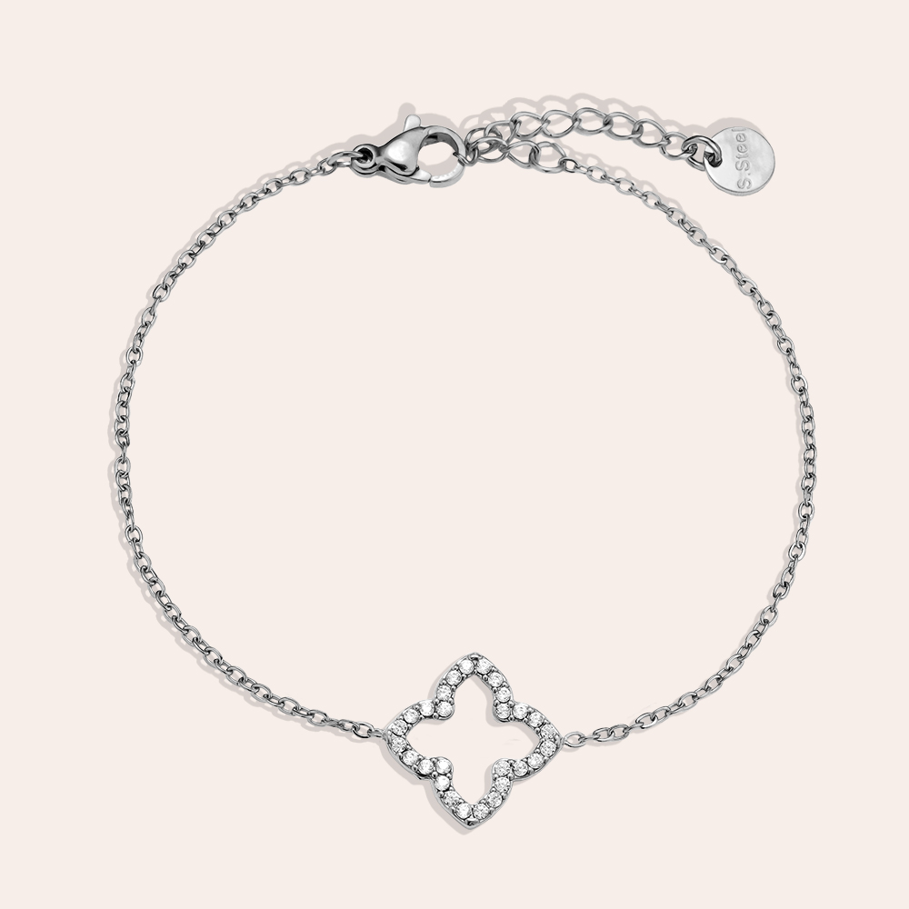 Stainless steel bracelet 17cm Classic Diamond Lucky Flower