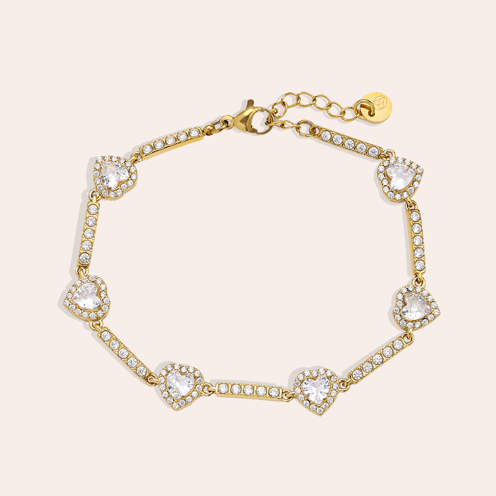 16cm Diamond Hearts And Line Chain Stainless Steel Bracelet   