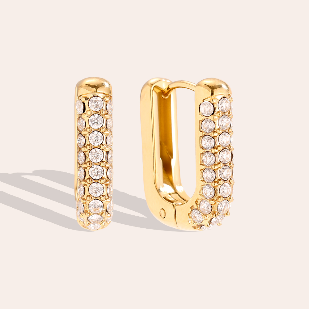 Stainless steel earrings 13*17mm Diamond Oval Hoop
