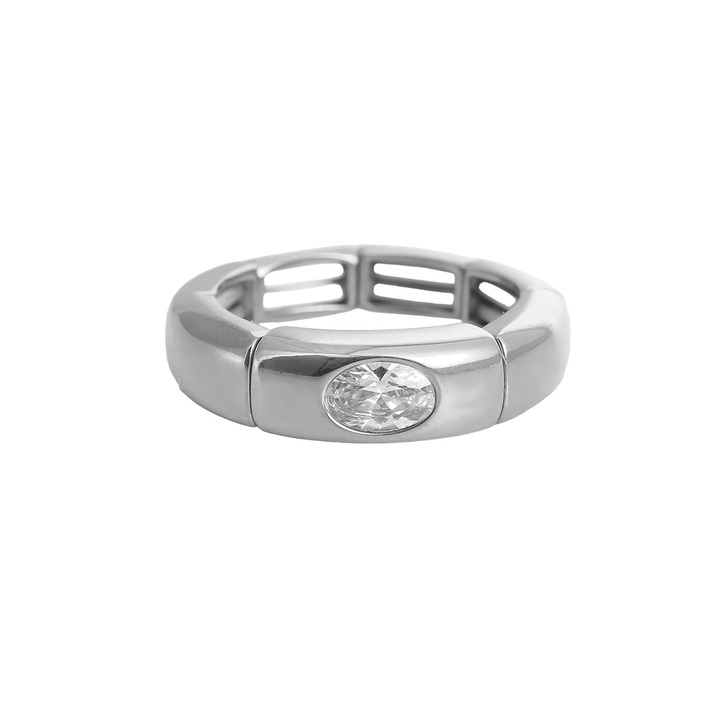 Stainless steel ring Adjustable one oval cubic zirconia wider