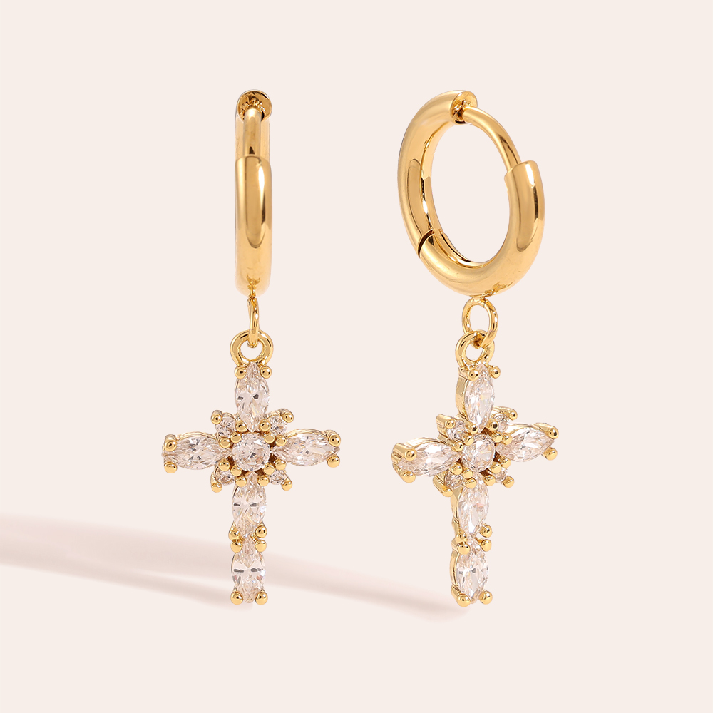 Oval Diamonds Big Cross stainless steel earrings      