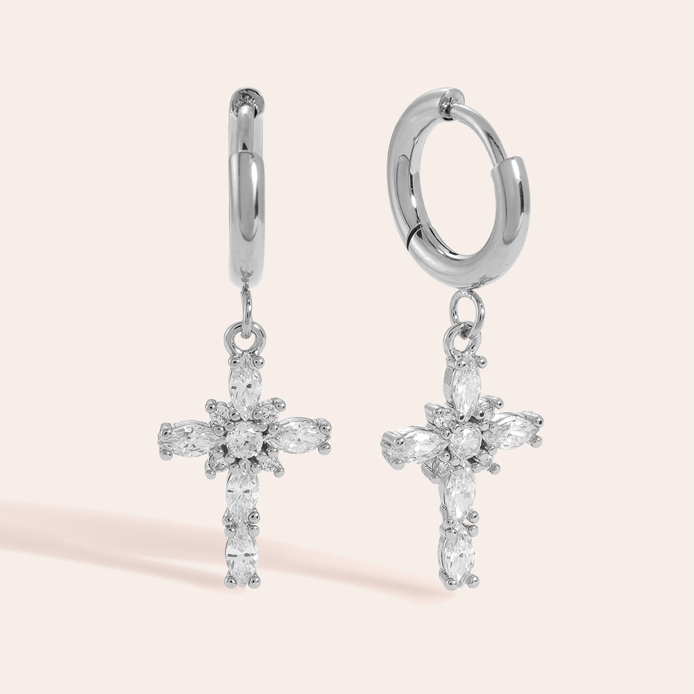 Oval Diamonds Big Cross stainless steel earrings      