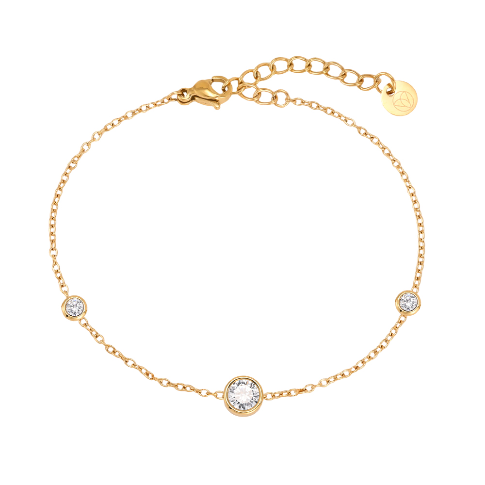 Stainless steel bracelet, 17 cm, round cubic zirconia