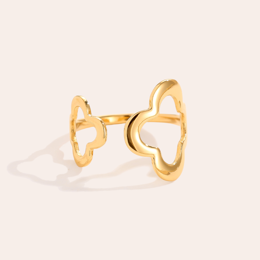 Stainless steel ring Two Lucky Flower
