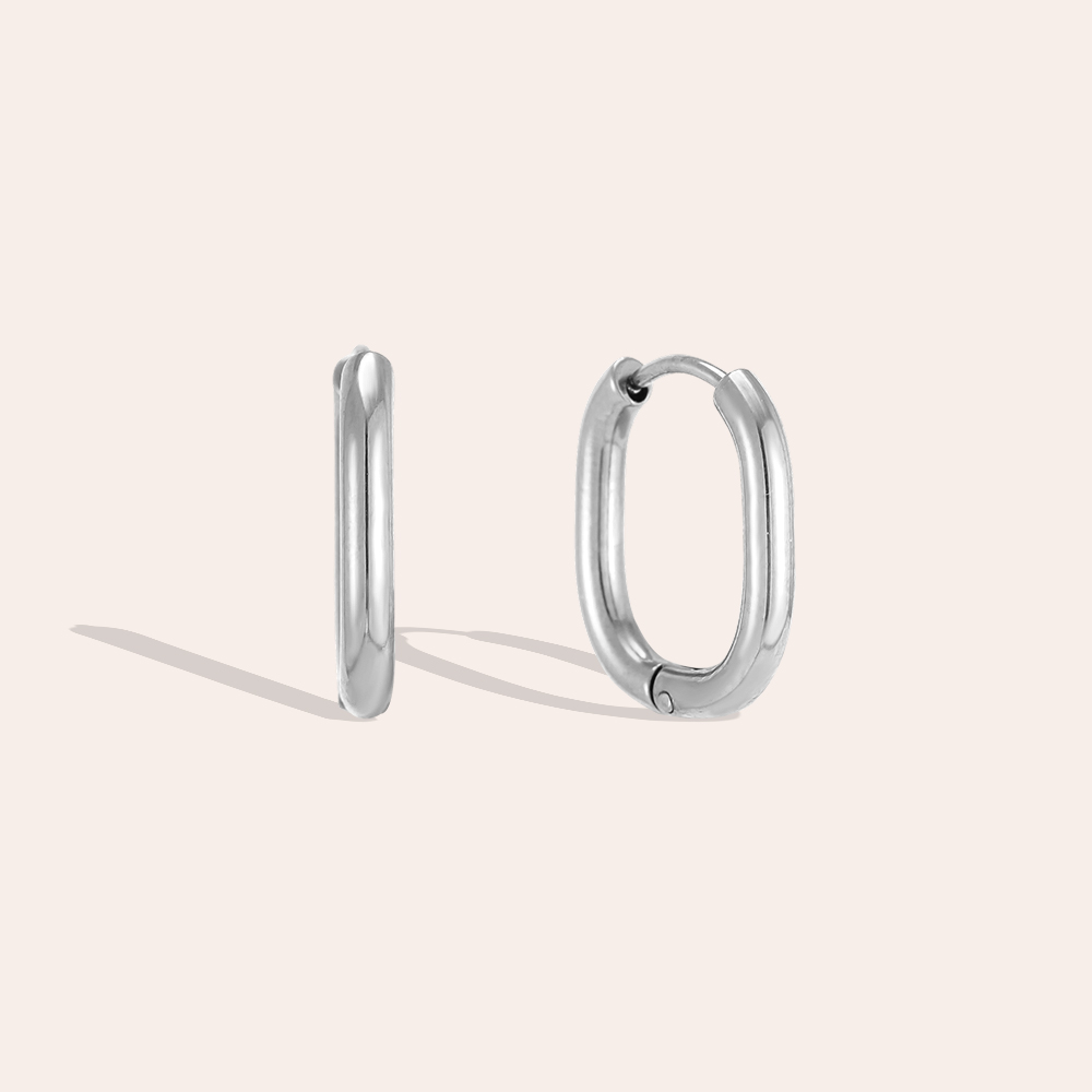 Stainless steel earrings, 18mm, simple oval hoop earrings     