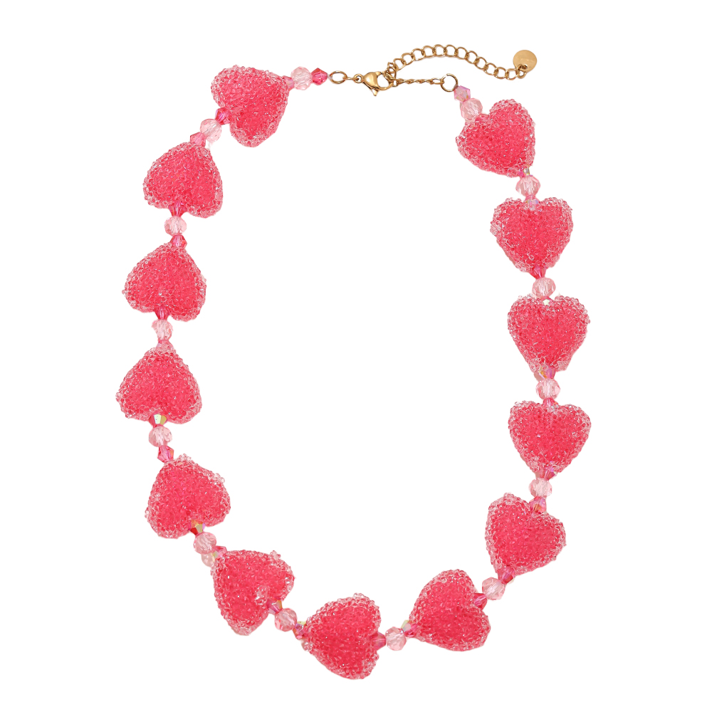 Stainless steel necklace 38cm Acrylic Pink Heart Chain