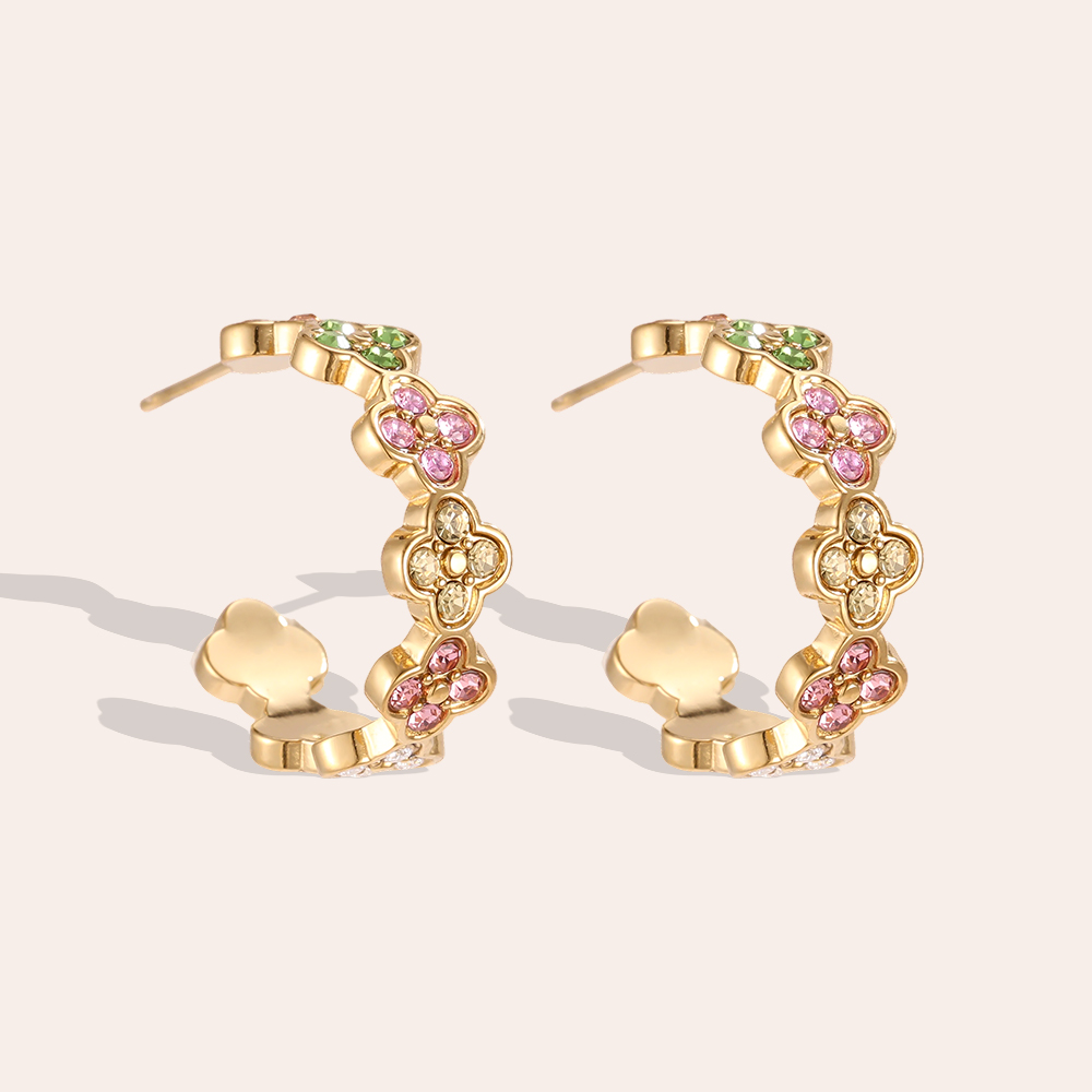 Stainless steel earrings 2.5cm Diamond Lucky Flower Hoop