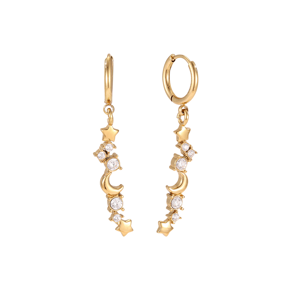 Stainless steel earrings, 35mm stars and moon
