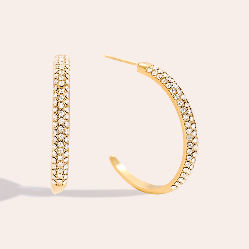 Stainless steel earrings 24mm Half Diamond Hoop