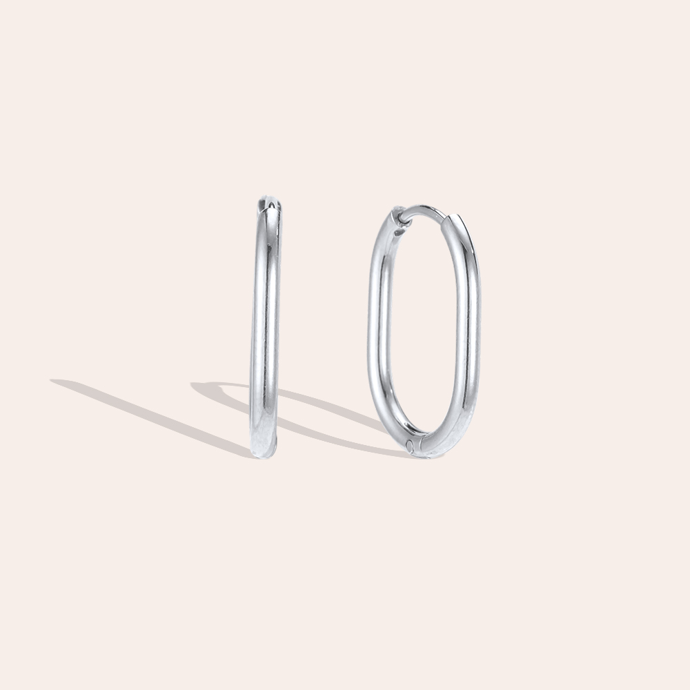 Stainless steel earrings, 18 mm, delicately finished oval hoop earrings       