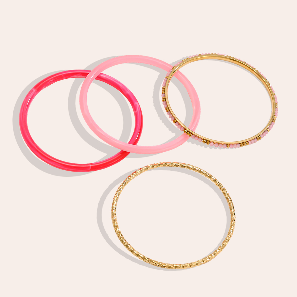 Stainless steel bangle set 6.5cm width 4 pieces acrylic 