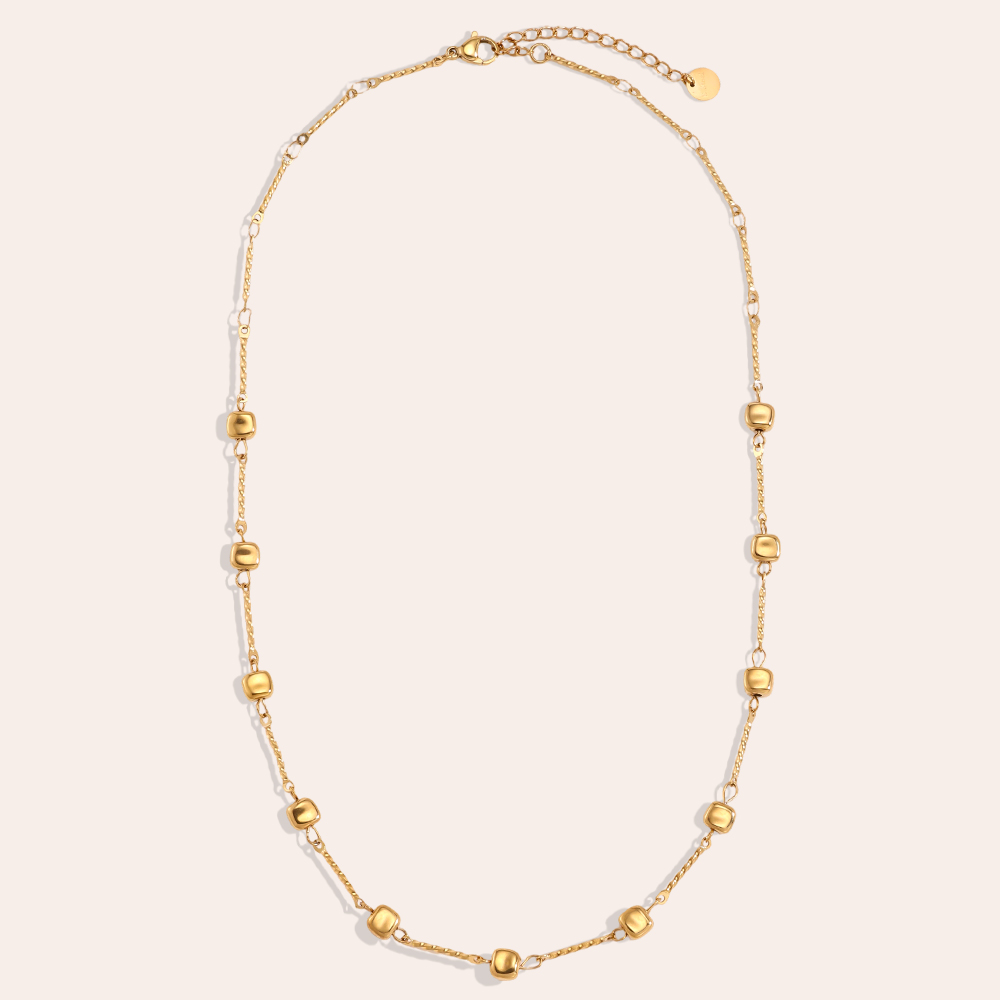 Stainless steel necklace, 42 cm, with small square details