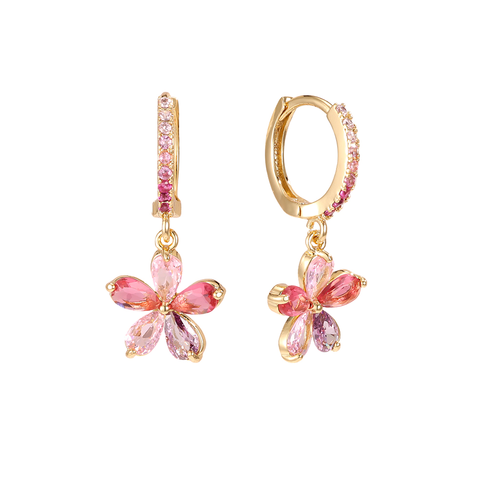 Gold-plated earrings 26mm zirconia flower  