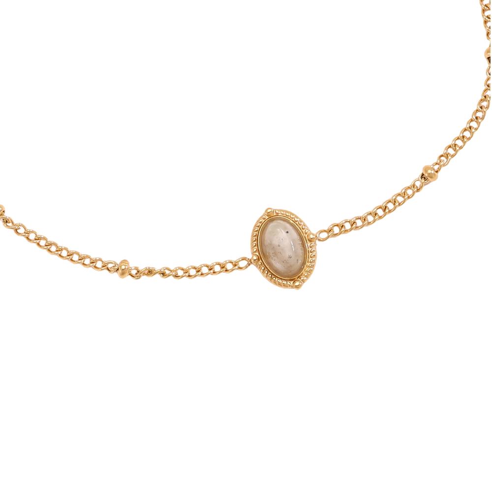 Stainless steel bracelet, 17 cm, with oval natural stones