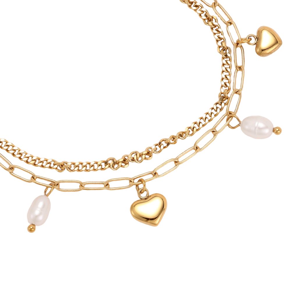 Stainless steel bracelet, 17 cm, with heart-shaped freshwater pearls
