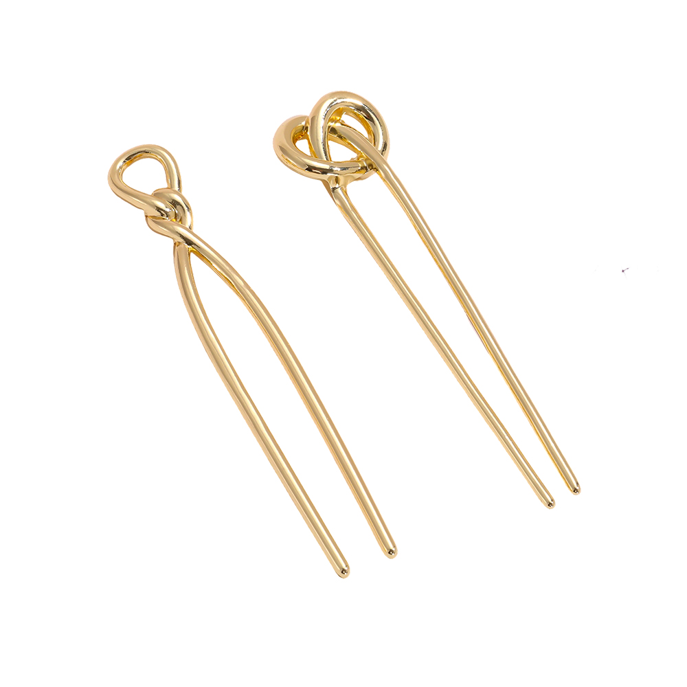 12.5 cm, set of 2 gold hairpins with a knot design   