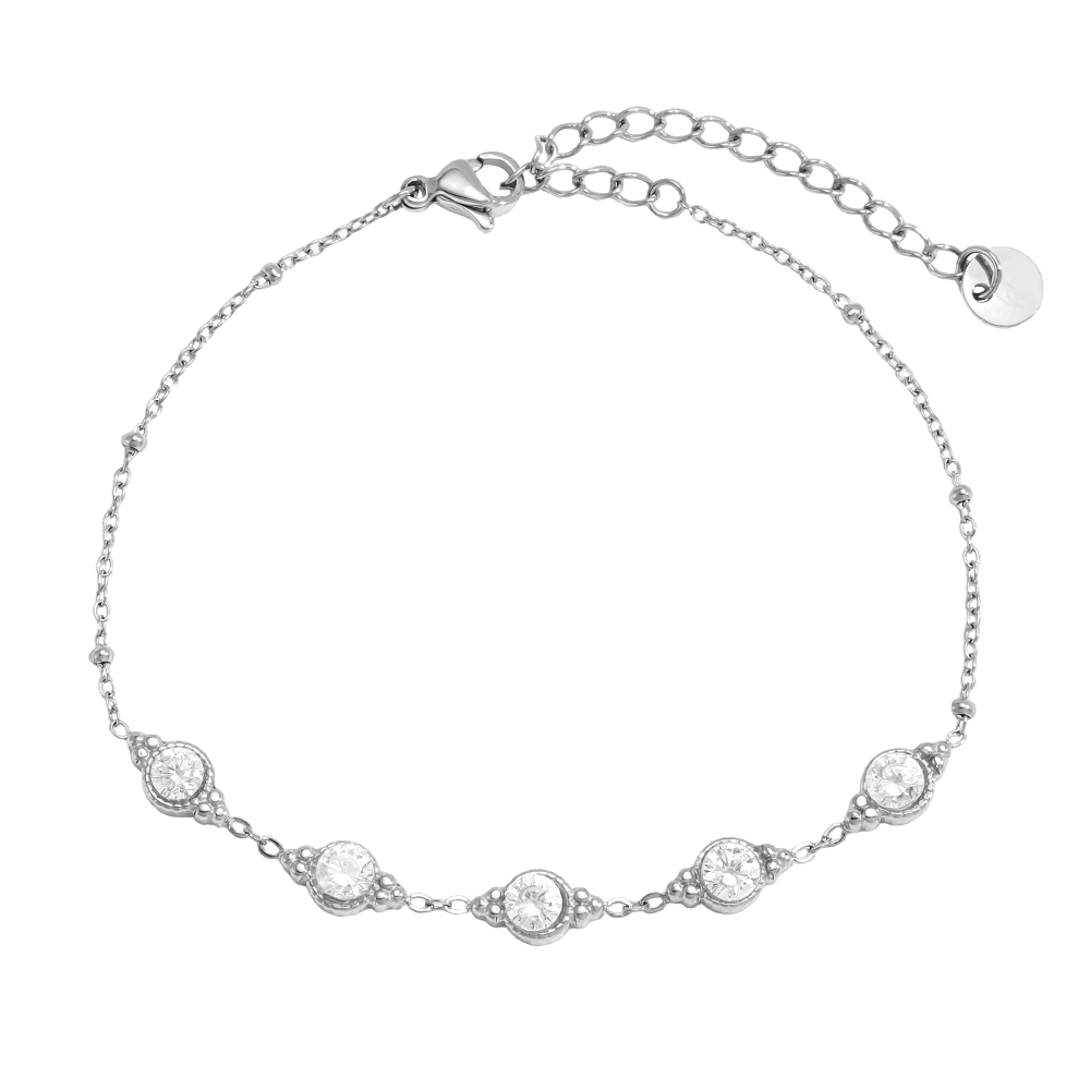 Stainless steel bracelet, 17.5 cm, with lots of sparkling cubic zirconia