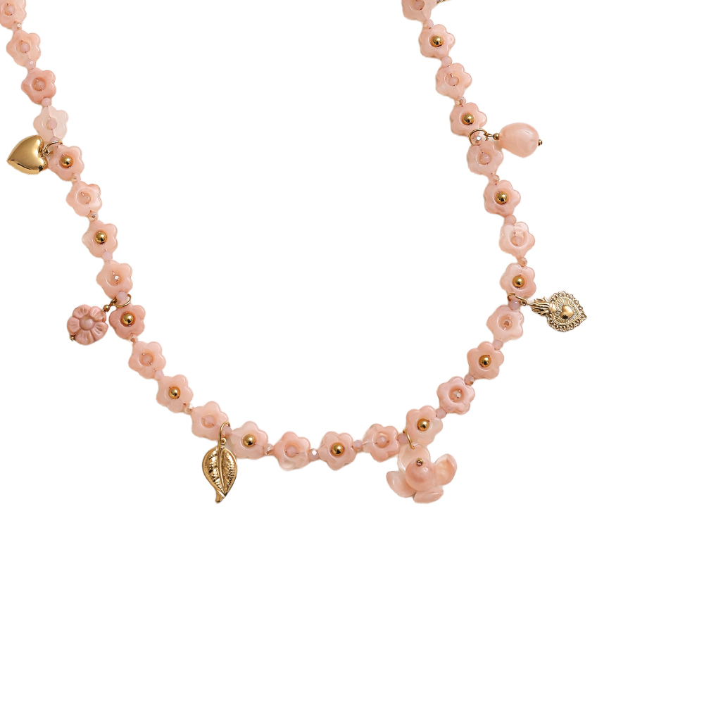 Stainless steel necklace 90cm resin flower necklace with charms