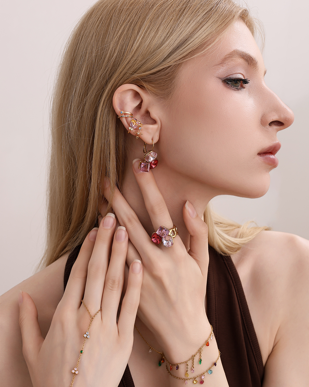 Gold-plated ear cuffs 15mm zirconia butterfly