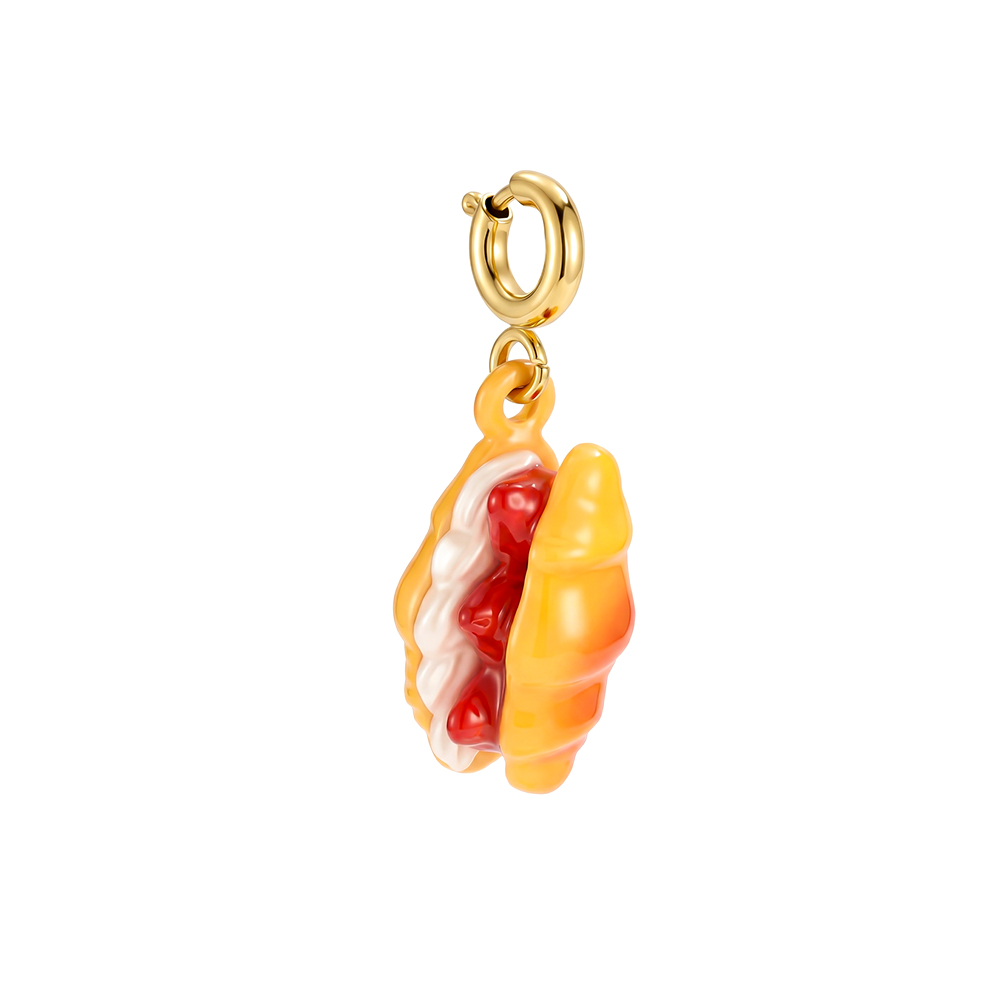 Stainless steel pendant 25mm hot dog with spring clasp