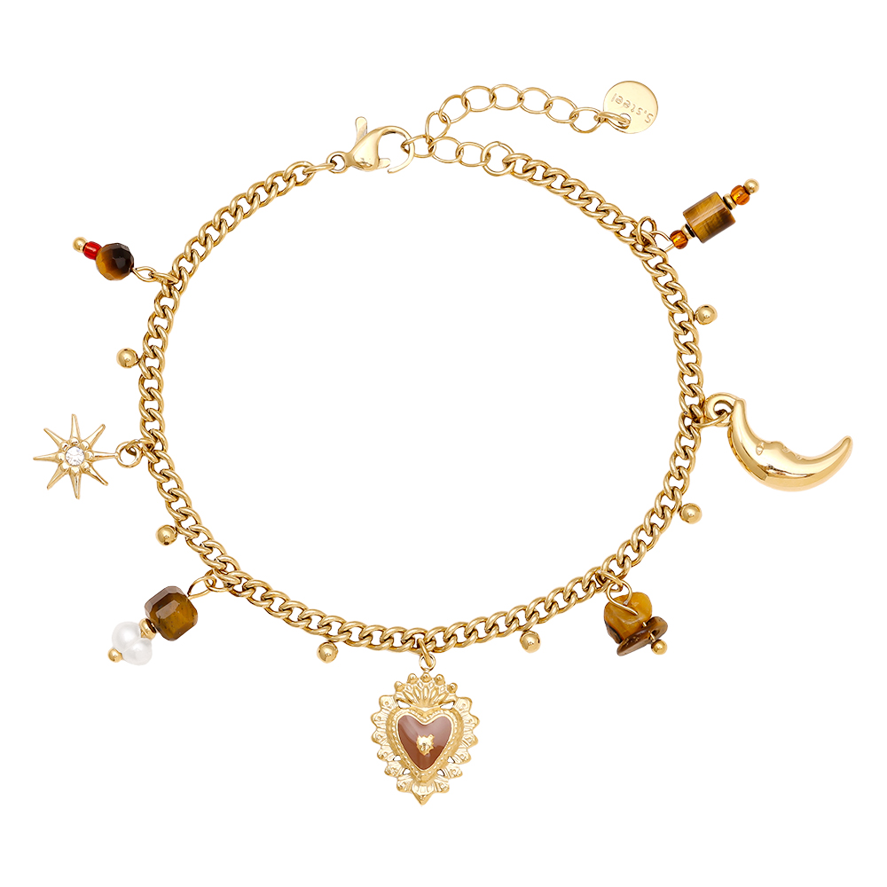Stainless steel bracelet 17cm Natural Stone And Charms