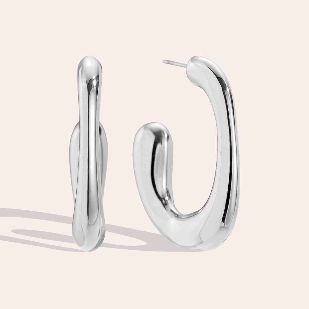 Stainless steel earrings 40mm Fine Half Egg Hoop