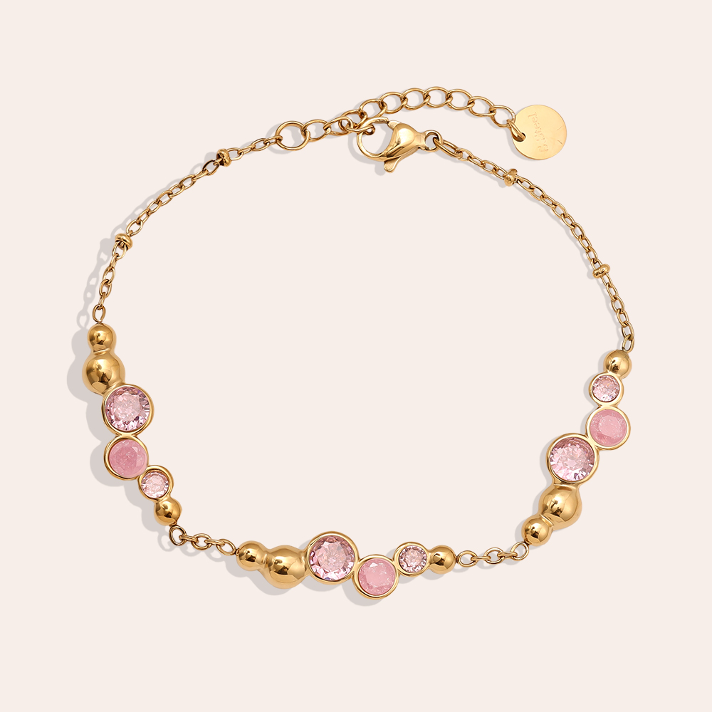 Stainless steel bracelet 17cm Pro Pink Round Diamond