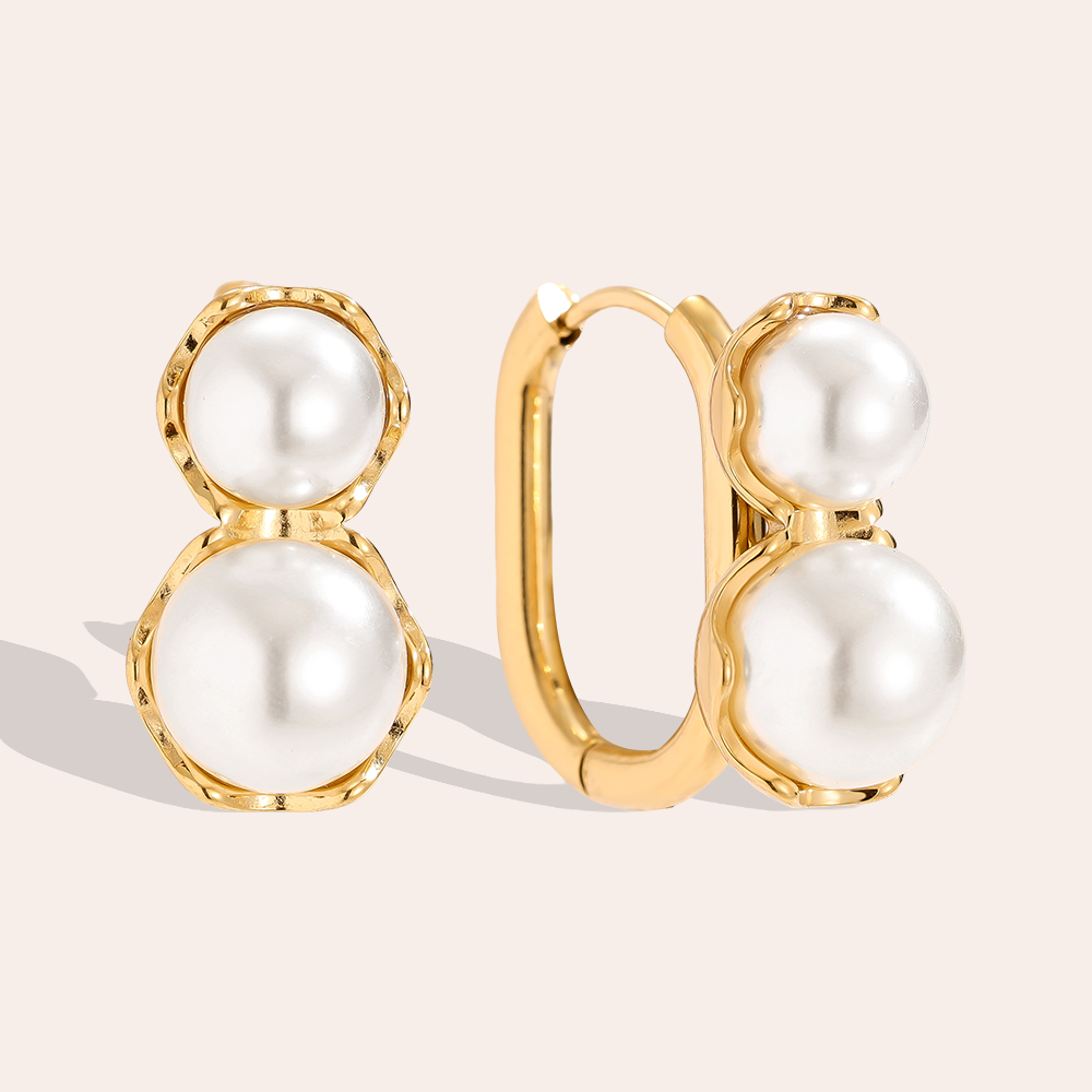 Stainless steel earrings 20mm double pearls