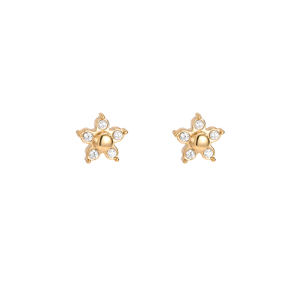 Stainless steel earrings, 6mm cubic zirconia flower