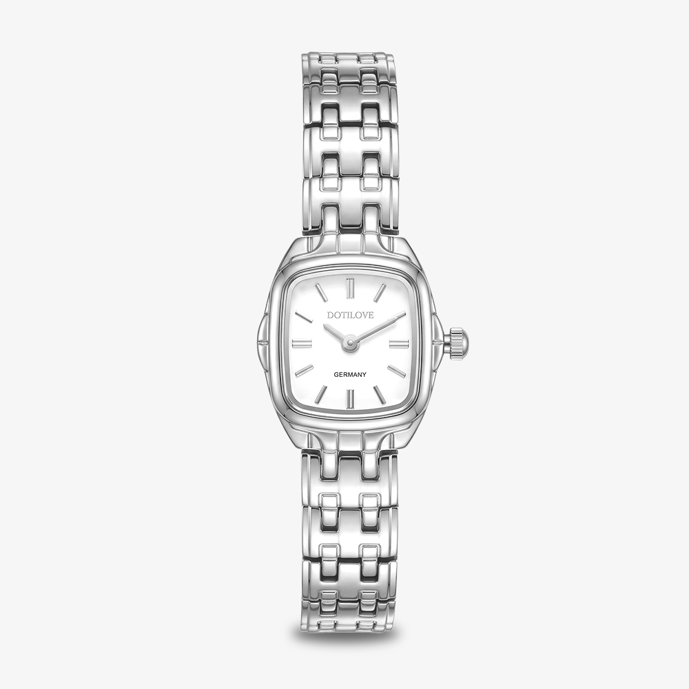 Stainless steel watch, cushion-shaped