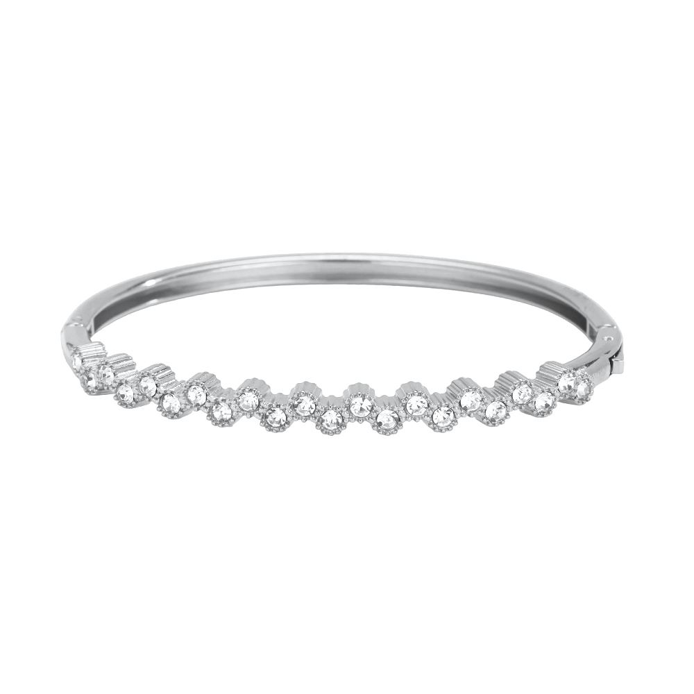 Stainless steel bangle, 6 cm, featuring many elegant, sparkling cubic zirconia stones  