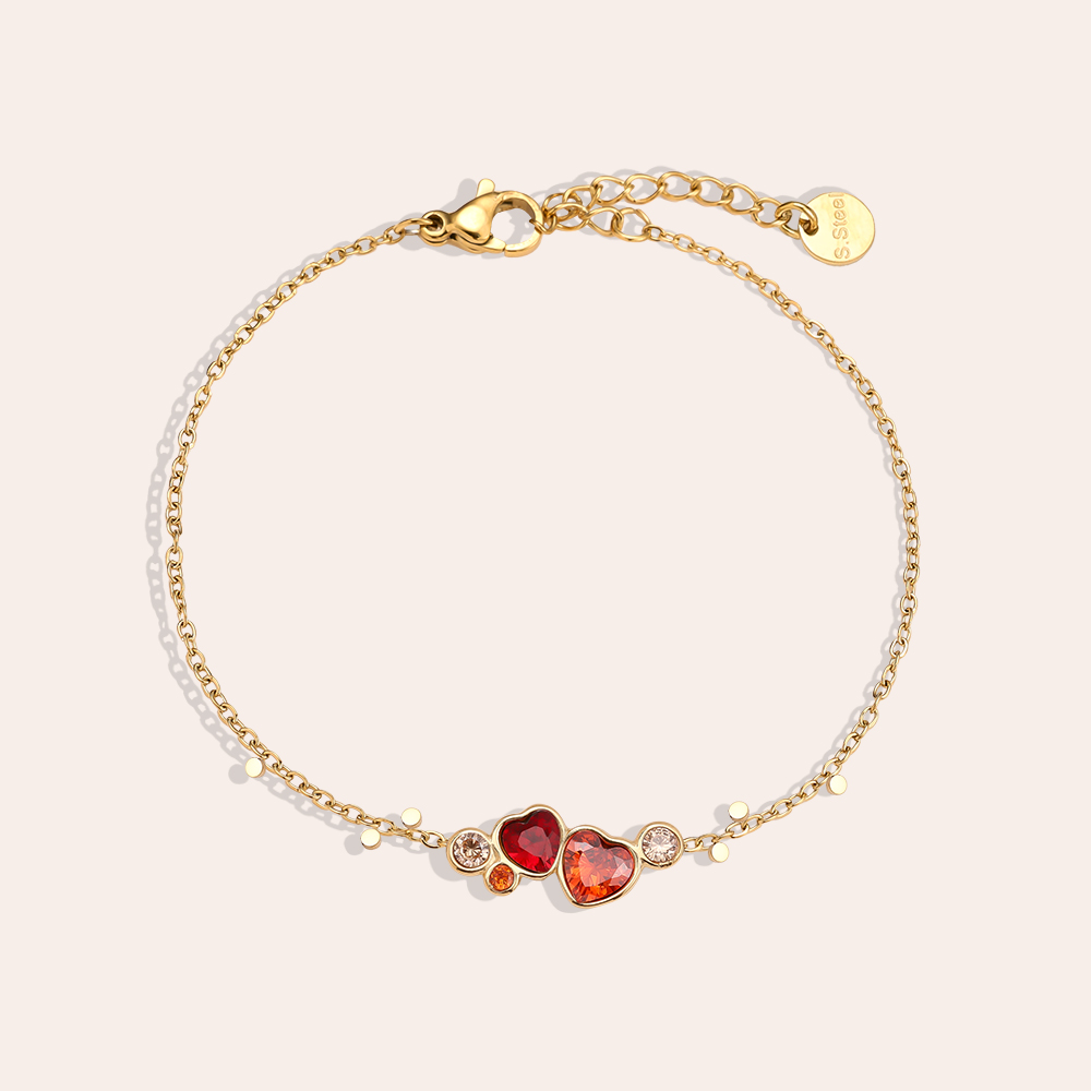 Stainless steel bracelet 17cm Diamond Red Heart