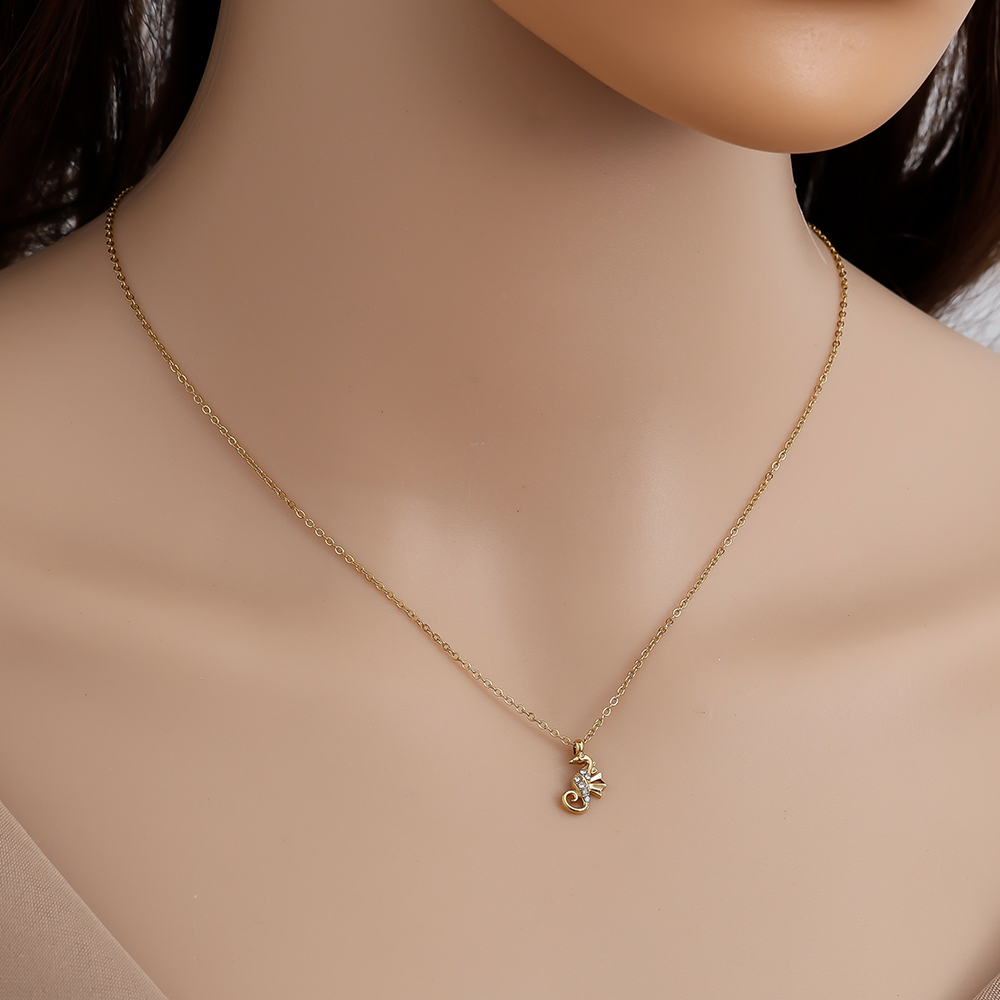 Stainless steel necklace 40cm Diamond Sea Horse