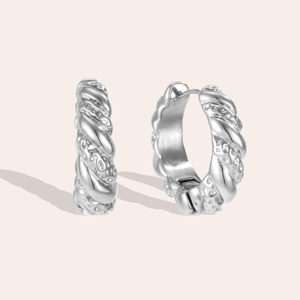 Stainless steel earrings, 25mm twisted hoop earrings