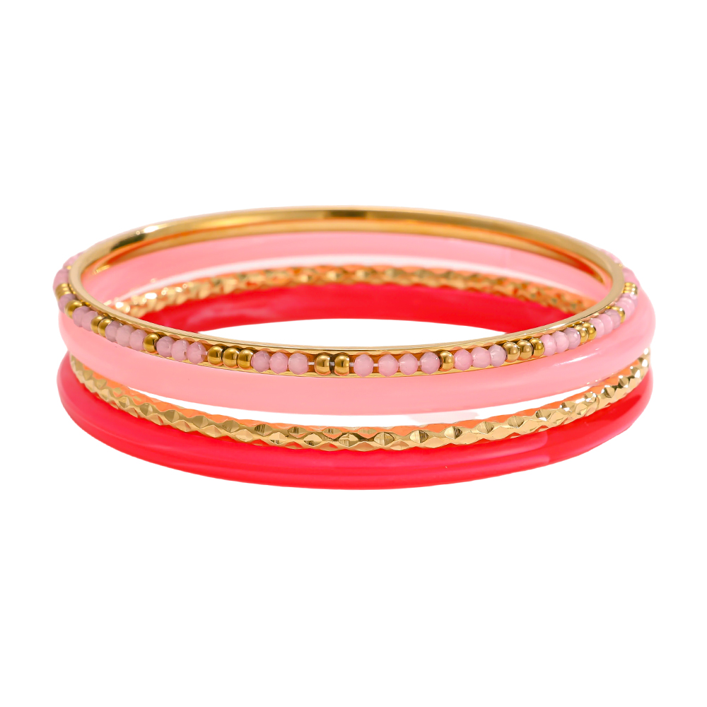 Stainless steel bangle set 6.5cm width 4 pieces acrylic 