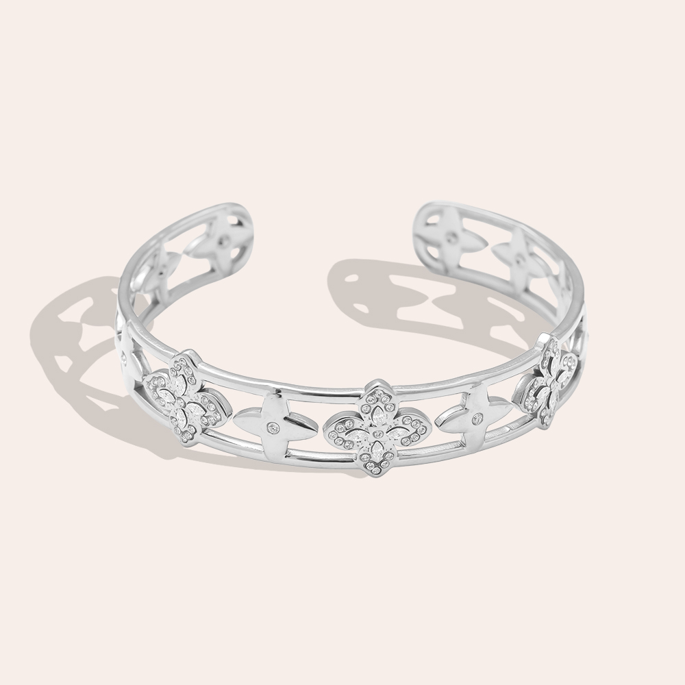 Stainless steel bangle Adjustable Nice Diamond Lucky Flower