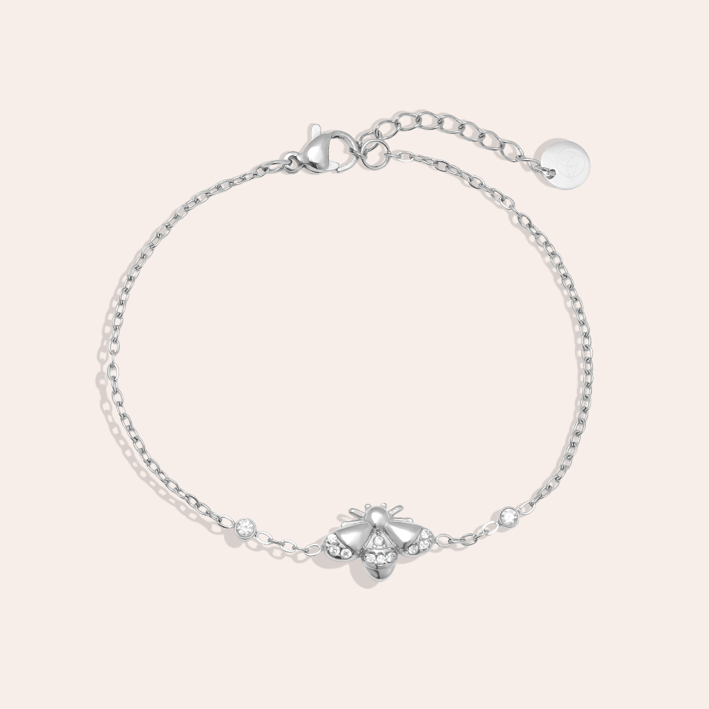 Stainless steel bracelet 17cm rhinestone bees